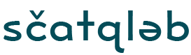 The word scatgleb is displayed in lowercase letters with a caron accent above the letter c and the b resembling an upside-down e. The text is in a teal font on a light background.