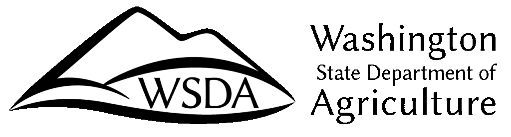 Logo of the Washington State Department of Agriculture, featuring a stylized mountain graphic with WSDA inside, next to the departments name in bold text.