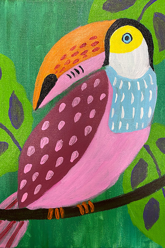 Tranh vẽ chim toucan trên cây