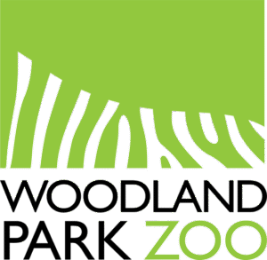 Woodland Park Zoo logo with green and white zebra stripes above the words Woodland Park Zoo in black and green text.