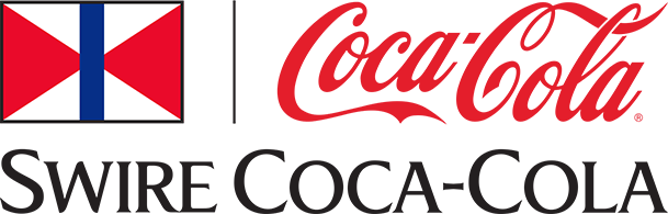 Logo featuring a red and white flag with a blue vertical stripe, the classic red Coca-Cola script, and the text Swire Coca-Cola in black on a light background.